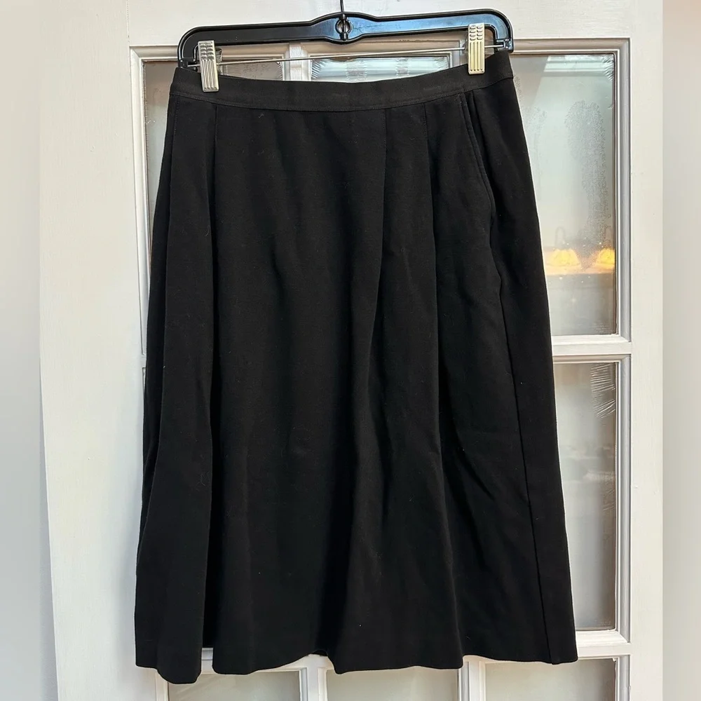 Eileen Fisher Pleated Pull On Minimalist Chic Black A-Line Midi Skirt Size S